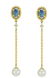 Epinki Echte Goldschmuck Ohrringe 14K 585 Gold, Anhänger Kette Ohrhänger mit Opal (Bunt, Ovalschliff) Gelbgold Au585 Ohrstecker Damen Vintage Süßwasserperlen für Frauen, Gold
