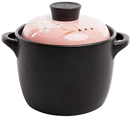 Pentola di Terracotta Pentola di Terracotta Profonda Pentola di zuppa di Ceramica con Motivo a Fiori Casseruola Rotonda in Ceramica con Coperchio 2.64quart
