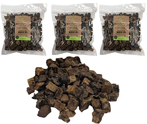 Paw Natural 3er-Pack Hunde Leckerlis | 200g Rinderlungen-Würfel | 100% Gluten- & getreidefrei | getrocknete Lunge (600g)