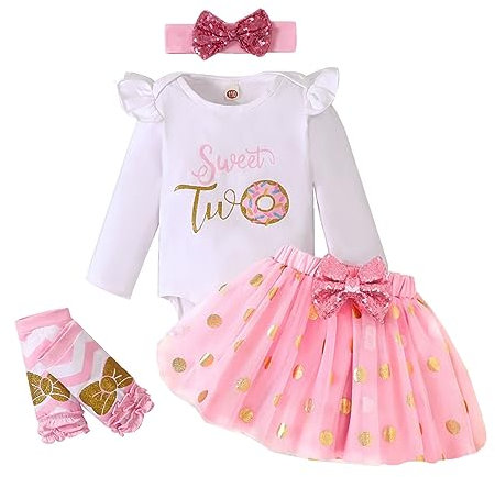 UUAISSO Neonate Il Mio 1° Compleanno Abiti Manica Corta Torta Smash Gonna Paillettes Tutu Abito da Principessa Set di Abbigliamento Manica lunga Rosa two 2 anni