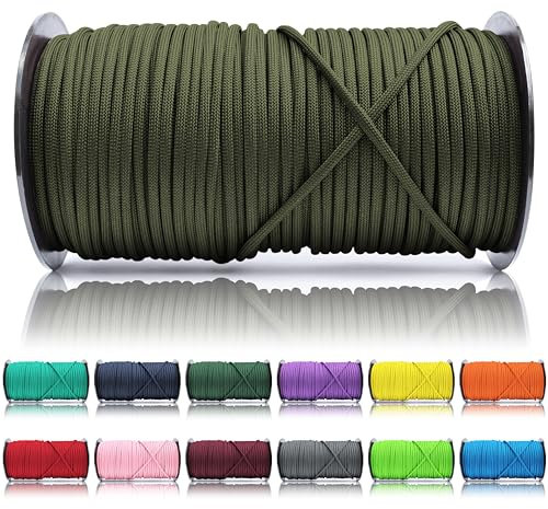 Ganzoo Paracorde 550, 4mm Corde, 100 Mètres, Polyester, Type 3-7 brins intérieurs, Le Bricolage de Laisse de Chien Collier Bracelet, Camping Survie et Outdoor Corde à Tout Faire, Army Green