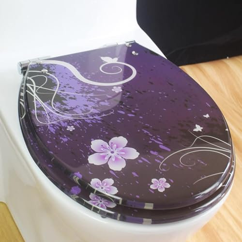 Klodeckel Motiv Lila, Grau, Transparent, Toilettendeckel Absenkautomatik, Toilettensitz Mit Deckel Universelle Abnehmbare Edelstahl-oberbefestigung, Für U/V/O-typ-WC (A)