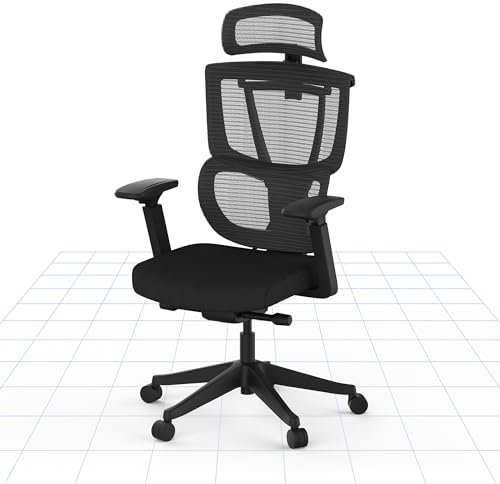 FLEXISPOT Ergonomischer Bürostuhl Schreibtischstuhl Verstellbarer Lendenstütze 4D-Armlehnen 2D-Kopfstütze Atmungsaktiver Sitz höhenverstellbarer Belastbar bis 130 kg Arbeitsstuhl C7B, Schwarz
