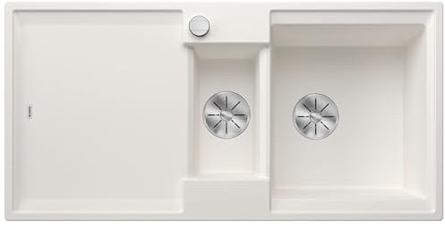 BLANCO ADIRA 6 S, SILGRANIT blanco, tipo de montaje: instalación desde arriba, reversible, con mando a distancia, con accesorios, armario bajo 60, lavabo grande, superficie fácil de limpiar