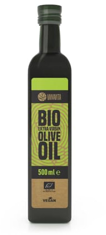 VanaVita Olio Extravergine di Oliva BIO - Olio Spremuto a Freddo di Alta Qualità, Ricco di Grassi Sani, Ottimo per Piatti Freddi e per Fare Maschere Nutrienti per Capelli e Viso (500 ml (1er pack))