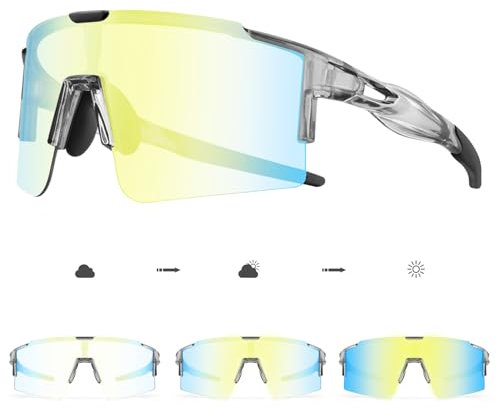 DUDUKING Fahrradbrille Selbsttönend Herren Damen, Sport Sonnenbrille Sportbrille Photochromatisch für rennrad MTB Baseball Laufen TR90 Rahmen UV400 Schutz (Gold)