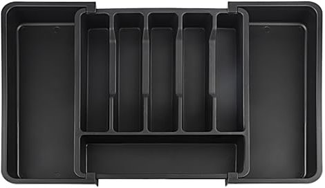 Salubohum Portaposate, Portaposate da Cassetto, Portaposate Espandibile per Cassetti, Realizzato in Plastica, Con 8 Scomparti, Adatto a Cucchiai, Forchette, Coltelli (33,5-56,5 X 6 X 37,5cm) (Nero)