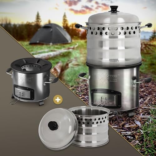 BBQ#BOSS Cocina de Camping de Acero Inoxidable Plata Horno Olandés de Carbón o Leña con Olla de 6,8 Litros de Capacidad y Doble Pared Estufa de Acampada Hornillo Portátil Ideal para Aire Libre