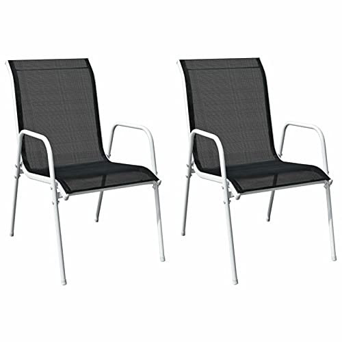 Gecheer Stapelbare Gartenstühle 2 STK.Gartenstuhl Essstuhl Stapelstuhl Stuhl Gartensessel Gartenmöbel Stühle Sessel Outdoor-Armlehnstühle Stapelsessel 51 x 66 x 88 cm,Stahl, Textilene,Schwarz