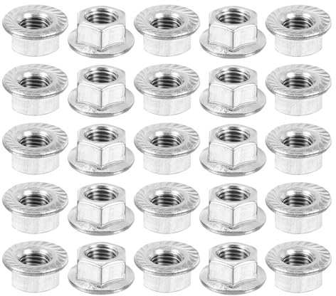 QUARKZMAN M12x1,5mm Sechskant-Sicherungsmuttern mit geriffelter Flansch, 25 Stück, aus nicht rutschendem metrischem Edelstahl 304, Vollgewinde, helle Oberfläche, silberfarben