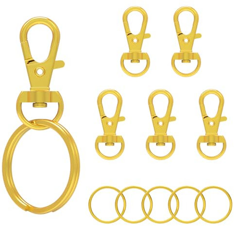 Sprookber 100 Stücke Karabiner Schlüsselanhänger mit Drehgelenk Karabiner Klein Schlüsselring für Lanyard DIY Handwerk(Golden)