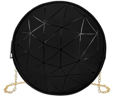 FuninCrea Kleine Umhängetasche Damen mit abnehmbarer Kette, Umhängetasche Klein Handytasche zum Umhängen Rundschreiben Crossbody Bag Damen Klein Leder Wasserdicht mit Reißverschluss (Schwarz)