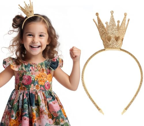 FUKPO Krone Prinzessin Mädchen Gold, Krone Haarreif Prinzessinnen Krone Kinder Damen Erwachsene, Haarreifen mit Krone Geburtstag Fasching