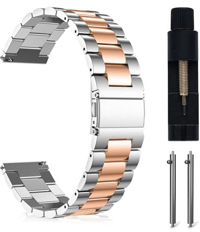 MaEiol 18mm Metal Strap for Huawei Watch GT 6/5/4 41mm / Huawei Watch 5/GT 5 Pro 42mm / Garmin Venu 4/Venu 3S 41mm /Forerunner 265S, Stainless Steel Wristband Business for Women Men - Silver&Rose Gold