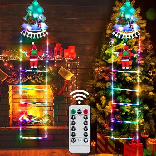 Lumières d'échelle de Noël avec Père Noël, Weslery 4,86 pieds, X-mas d'ornement suspendues pour arbre Noël avec minuterie, télécommande, 8 modes clignotants, lumières LED suspendues pour mur chambre