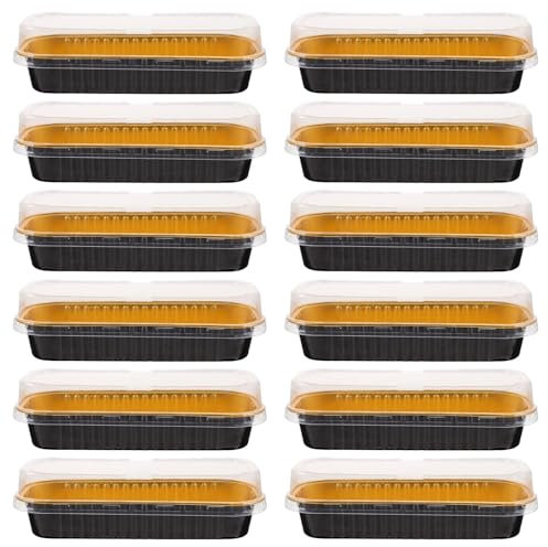 YDYAENIO Alu Grillschalen Grillpfanne 20 Pcs Box Mit Deckel Kuchen Pfannen Ofen Luft Friteuse Muffin Folie Deckel Abdeckung Aluminium Mini Loaf Backen(Black Golden)