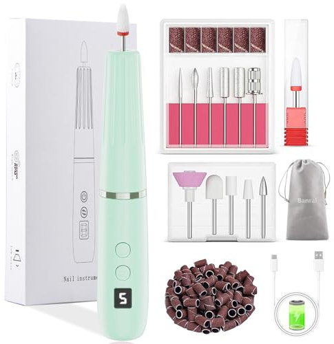 Nagelfräser für Gelnägel - 12 in 1 Elektrische Nagelfeile - Maniküre set elektrisch 20000 U/min, 5 Gear Electric Nail Drill, Fräser Nägel für Naturnägel, Acrylnägel, Gelnägel (Grün)