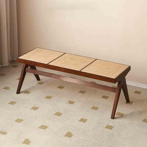 Bauernhaus-Rattansitzbank aus Holz für den Eingangsbereich, moderne Esszimmerbank aus geflochtenem Rattan, Bank aus massivem Eichenholz mit Rattansitz, für Wohnzimmer, Flur, Schlafzimmer, Badezimmer(W