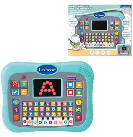 Lexibook, Tablet educativo, Bilingue Inglese/Italiano, Tablet parlante con Schermo per Imparare l’Alfabeto, i Numeri e Gli Animali, modalità Piano e Quiz interattivo, Blu, JCPAD007i5