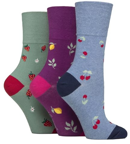 Gentle Grip - 6er Pack Damen Baumwolle Ohne Gummibund Socken | Socken mit Bunt Elegant Motiv