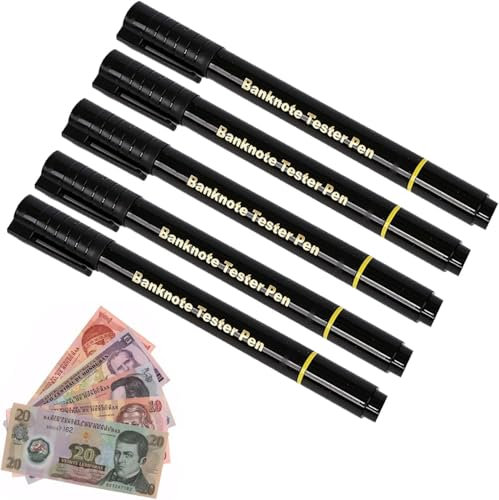 iLamvie Pack 5 Unidades Detector Billetes Falsos,Detector Billetes Falsos - Rotulador Billetes Falsos - Detector De Billetes Falsos Euros, Dólares, Libras,Tinta Duradera,Negro