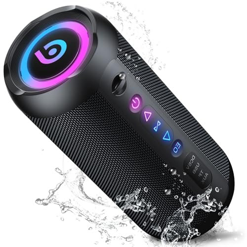 taopodo Enceinte Portable Bluetooth 5.4 sans Fil avec Bass Puissantes, 30W Enceinte Bluetooth, Autonomie 30 hrs, Lumières RGB, Appairage TWS, IPX7, AUX, TF, pour l'extérieur/La Fête/Voyage, Noir