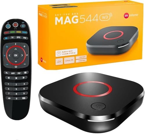 MAG 544w3 Original PHANTOM Linux 4K IPTV Set TOP Box with Built-In DUAL WiFi 5G (802.11ac 2T2R) Internet TV IP Receiver HEVC 4K UHD 544 HDMI 2.0 UK Plug MAG544w3