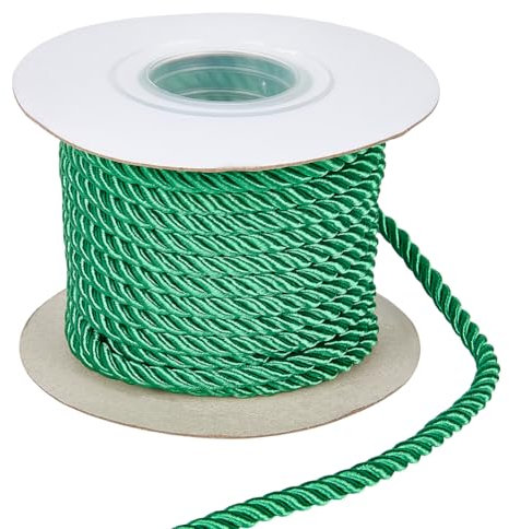 CABODYALS 5mm 10.94 iarde 3 strati Verde Scuro Twist Grad Honer Cord Trim Treccia Natale Lucido Raso Spago Filo Corda Intrecciato Decorativo Spesso Nastro Corda per Cucire Realizzazione Decorazione Ca