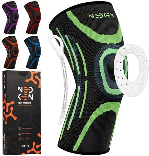 NeDKeN Rodillera - Rodilleras Ortopédicas para Menisco y Ligamentos, Compresión Estabilizadora y Soporte Deportivo para Rodilla, Ideal para Running, CrossFit, Baloncesto y Fútbol (Verde, L)