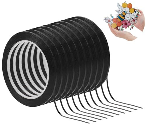 nbeads 10 Stück 660m Buntglas Faux Linien, 3mm PET Hochtemperatur Positionierungs-Band Schwarze Galerie Abziehbilder Farbe Aufkleber für Galerie Fenster DIY Kunstprojekte