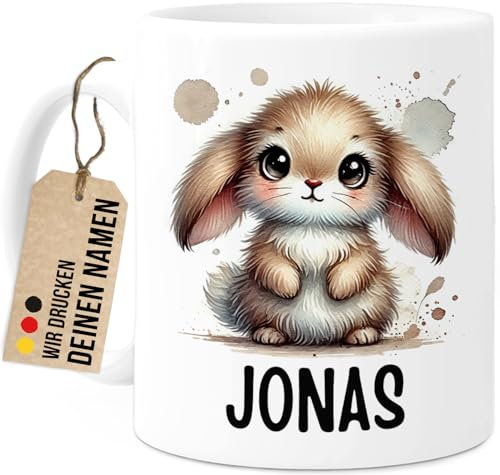 Tassenliebling® Hasen Tasse personalisiert - Kindertasse mit Namen - Tiere Geschenke - Tasse mit Namen Kind - Personalisierte Geschenke Kinder - Kinderbecher aus Keramik 330ml