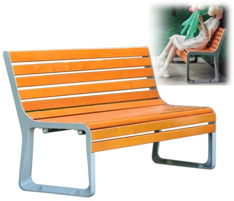 KXWOQ3ED Outdoor Parkbank, Aluminium Guss Gartenbank mit Rückenlehne, Wetterfester Holzlatten-Sitz für Park, Veranda, Terrasse, Rasen, Balkon(47in/120cm)