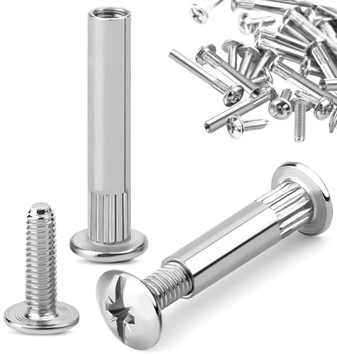 75 Pièces Vis Assemblage Meuble M4 avec Douille, Connecteur Armoire Acier Nickelé, Vis Raccordement Diamètre 5mm, Connecteurs Fileté Meubles pour Jonction Placards, Planches Bois (Épaisseur 31-40mm)