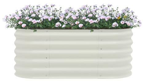 Hochbeet Metall Pflanzenbeet, Gartenbeet Pflanzkasten, Offenes Pflanzbehälter Zaun, Rechteckig Pflanzkübel für Garten Balkon Blumen Pflanzen Gemüse, 105 x 60 x 43cm, Weiß