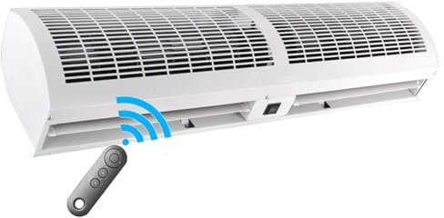 Barriera d'aria con Telecomando, 60-200cm Tenda d'aria Fredda Indoor, Cortina d'aria Commerciale, Heavy Duty Aria Porta Ventilatore, 2 Velocità Regolabili, Basso Consumo, Muto, Anti-Zanzara(150cm)