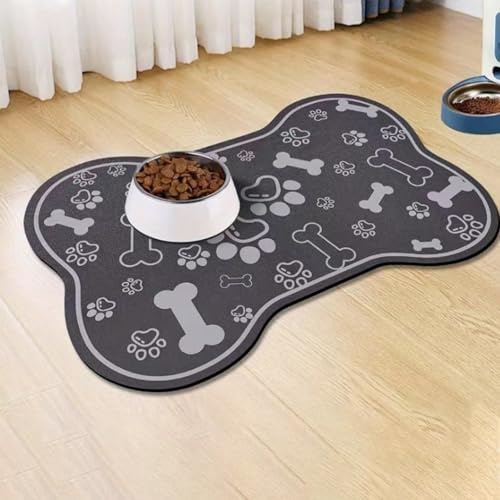 Dog Food Mat – Non-Slip Dog Feeding Mat, Super Absorbent Quick Dry, Cute Bone Shape Pet Food Mat for Food & Water