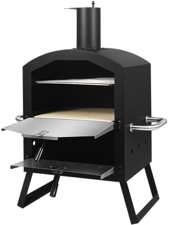 DMS® Germany Pizzaofen – mobiler Outdoor Holzofen Räucherofen - Pizzastein & Grillrost – Garten, Terrasse & Balkon – knusprige Steinofenpizza & Brot wie aus dem Holzbackofen - Kohle-/Pellets -PM-3000