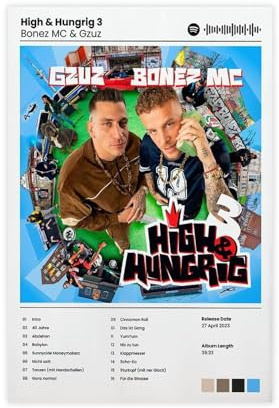 Album-Poster Bonez MC und Gzuz High & Hungrig 3 Leinwandposter Wandkunst Dekor Druck Gemälde für Wohnzimmer Schlafzimmer Dekoration 30 x 45 cm