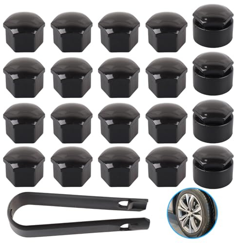 Yanxing 20 Stück Universal 17mm Radmutternkappen, 16 Stück Radschraubenabdeckung + 4 Diebstahlschutz Schraubenkappen, Schraubenabdeckung Auto Radkappen, Kunststoff Nut Radmuttern