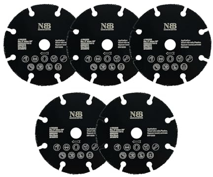 NBB Disque de coupe en carbure pour la coupe du bois avec clous, de stratifié plastique plaques plâtre et profils en aluminium lame en carbure de tungstène pour meuleuse utilisation facile (5, 76mm)