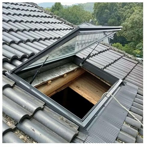 Dachluke aus verzinktem Stahl Dachfenster und Oberlichter für Hausdächer, 50 60 70 cm doppelwandiges Sicherheitsglas, Notausstiegs Dachluke Keller Dachboden Abdeckungen(40° Open-LxW,20x40in/50x100cm)