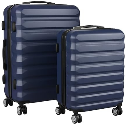 Relaxdays Kofferset, 2-teilig, 2 Größen, 4 Rollen, Hartschale, Teleskopgriff, Reisekoffer mit Zahlenschloss, dunkelblau