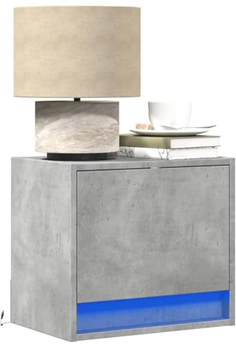 Yisssmeng Lot de 2 tables de chevet murales - Gris béton - Avec LED RVB - Moderne - Peu encombrant - Pour chambre à coucher, chambre d'enfant, salon - 45 x 31 x 40,5 cm