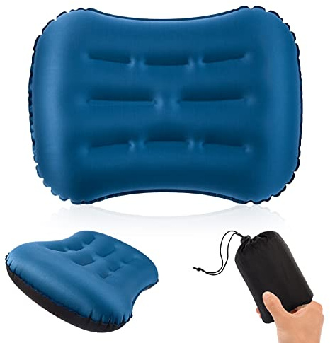 VICKSONGS Almohada Hinchable Ultraligera de Playa y Camping, Inflable de Viaje Para Cuello y Cintura (Azul Real)
