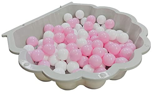 TikTakToo Sand & und Wassermuschel I Sandkasten mit gefüllt mit 100 Euromatic Spielbällen (1-teilig) (grau/weiß/rosa)