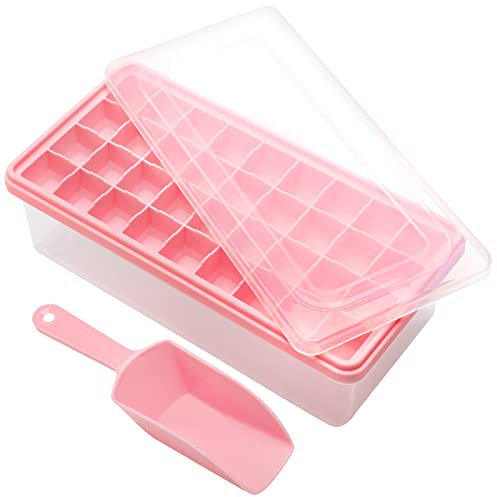Eiswürfelform silikon in Lebensmittelqualität,Eiswürfelbehälter mit Deckel und Behälter, BPA-frei, 36-Fach,Ice Cube Tray für Gekühlte Getränke und Whisky, Mit Löffel Rose