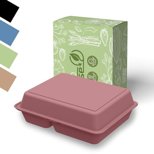 elastoREuse - Mehrweg Essensbox 0,8l 2-geteilt - Nachhaltiges take-away Geschirr für warme & kalte Speisen - Spülmaschinenfester To go Essensbehälter mit Fächern 24,6 x 15,7 x 6,1 cm (rot)