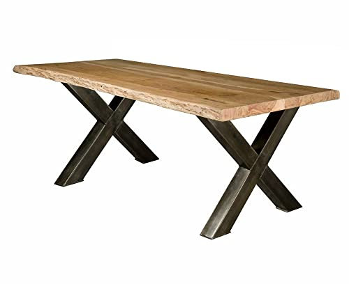 dasmöbelwerk Esszimmer-Tisch Massivholz Akazie Esstisch Industrial X-Beine Metall 200 cm