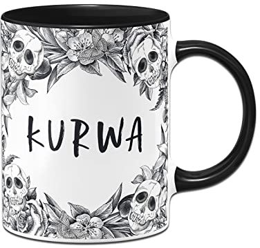 Tassenbrennerei Totenkopf Tasse mit Spruch: Kurwa - Skull Statement - Polnische Kaffeetasse lustig als Geschenk für Polen