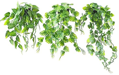 DAGORD 3 Stück Kunstpflanze Hängend mit Topf 40cm 42cm 50cm Kunstpflanzen Wie Echt Künstliche Pflanzen im Topf Plastik Kunstpflanze Deko Pflanzen für Home Office Schlafzimmer Küche